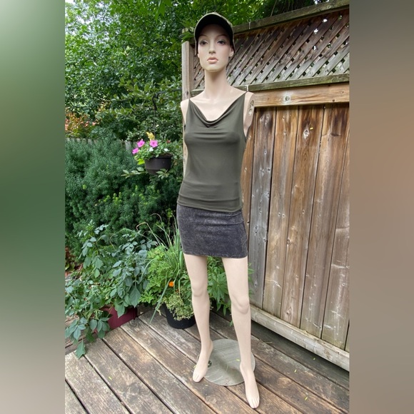 Y2K Army Green Cowl Neck Tank Top - Picture 2 of 9